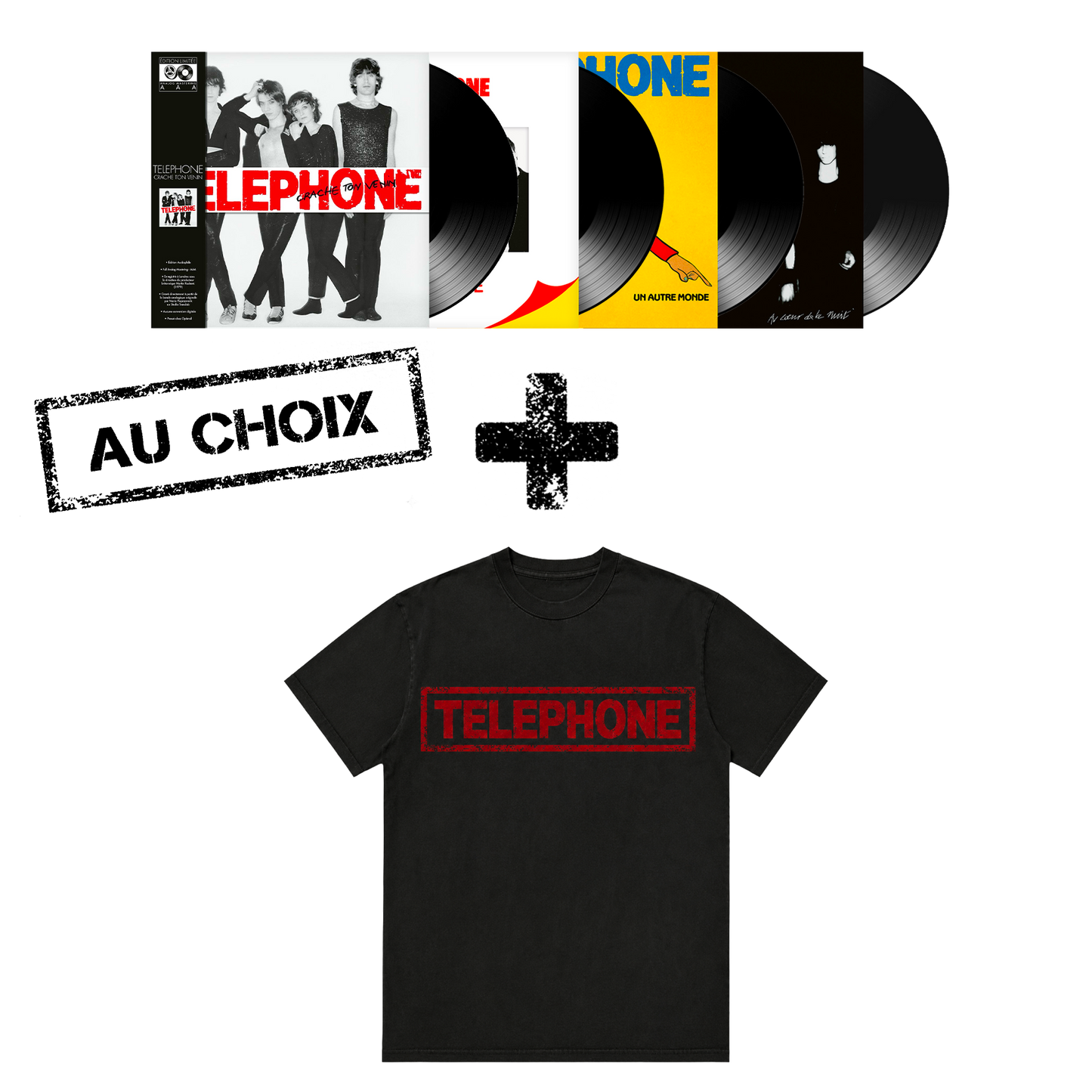 Pack Tee logo Téléphone + Black Vinyle au choix